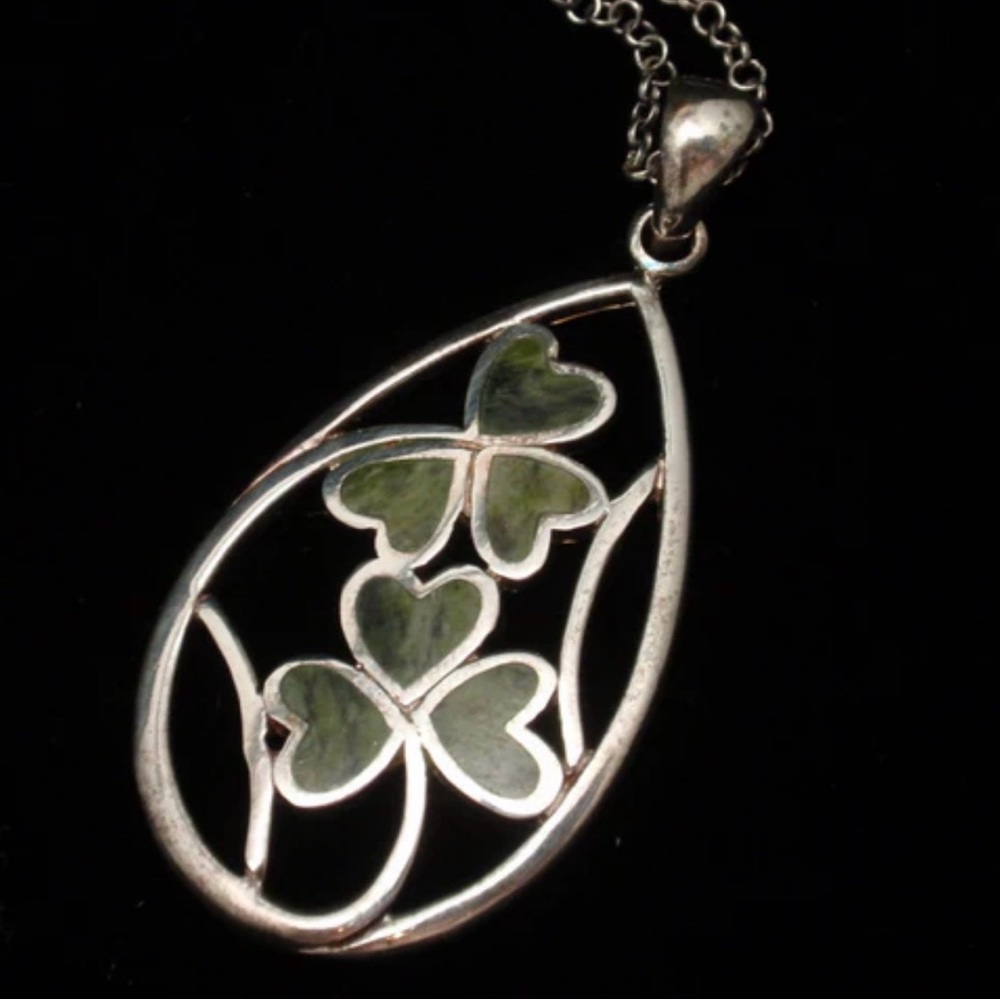 Connemara Marble Shamrock Teardrop Necklace